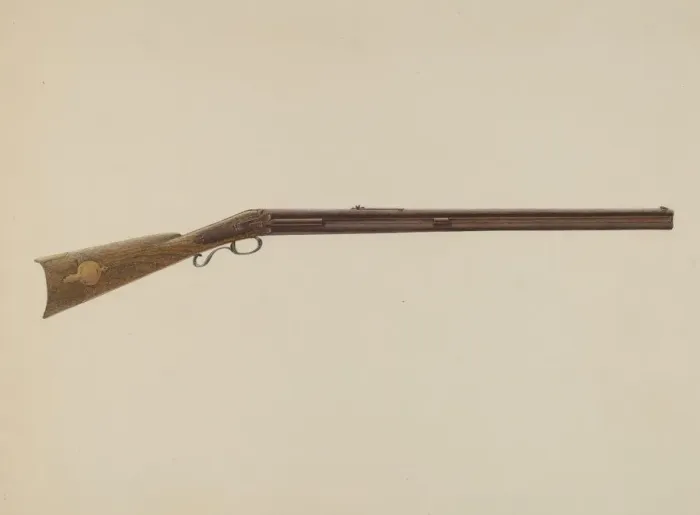 Framed Print : Gun, c. 1938. Creator: Samuel Faigin Framed Print : Gun, c. 1938. Creator: Samuel Faigin