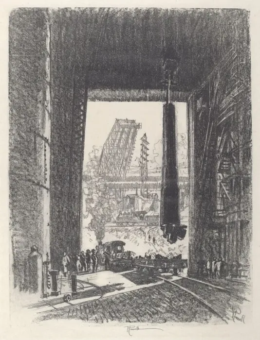 Framed Print : The Gun Pit, No. I, 1917. Creator: Joseph Pennell Framed Print : The Gun Pit, No. I, 1917. Creator: Joseph Pennell