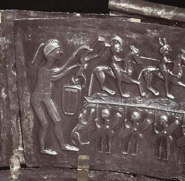 Detail from Gundestrup Cauldron, showing Warriors and horsemen, Danish, c100 BC