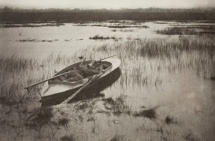 Framed Print : Gunner Working Up to Fowl, 1886. Creator: Peter Henry Emerson Framed Print : Gunner Working Up to Fowl, 1886. Creator: Peter Henry Emerson