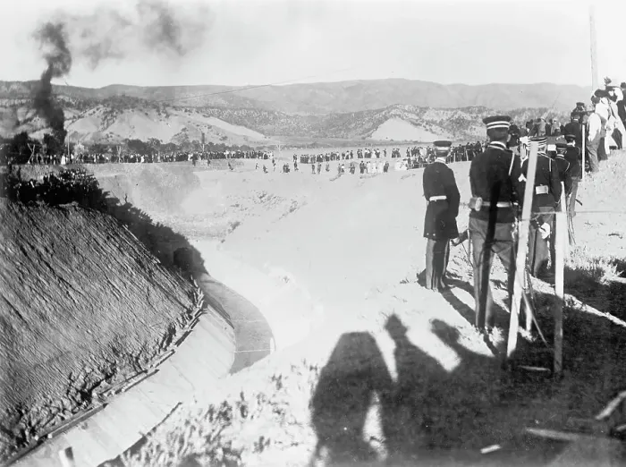 Framed Print : Gunnison River Project...Canal Under 2000 Feet Water To Uncomphagre [sic] Valley... 1912. Creator: Harris & Ewing. Gunnison River Project...Canal Under 2000 Feet Water To Uncomphagre [sic] Valley... 1912. Creator: Harris & Ewing