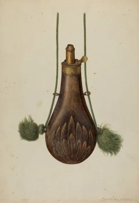 Framed Print : Gunpowder Flask, c. 1939. Creator: Christabel Scrymser Framed Print : Gunpowder Flask, c. 1939. Creator: Christabel Scrymser