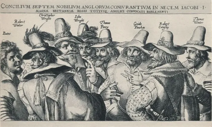 Framed Print : The Gunpowder Plot Conspirators, 1605, (1904). Artist: Crispijn de Passe I Framed Print : The Gunpowder Plot Conspirators, 1605, (1904). Artist: Crispijn de Passe I