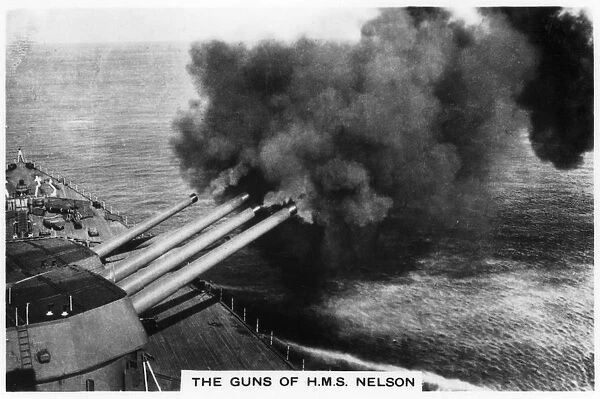 The guns of the battleship HMS Nelson firing, 1937