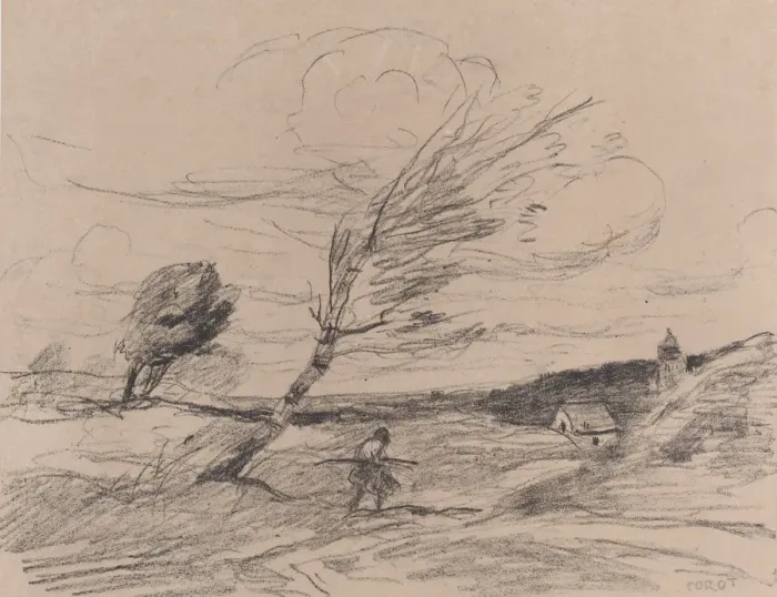 Framed Print : The Gust of Wind (Le Coup de Vent), 1871. Creator: Jean-Baptiste-Camille Corot Framed Print : The Gust of Wind (Le Coup de Vent), 1871. Creator: Jean-Baptiste-Camille Corot