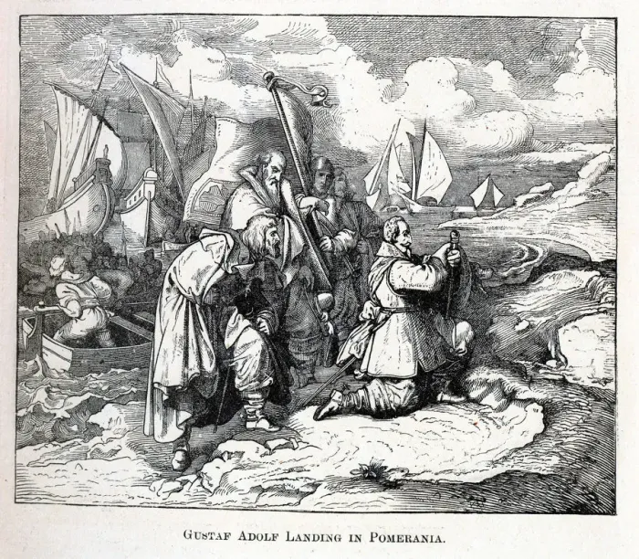 Framed Print : Gustav Adolf Landing in Pomerania, 1882. Artist: Anonymous Framed Print : Gustav Adolf Landing in Pomerania, 1882. Artist: Anonymous