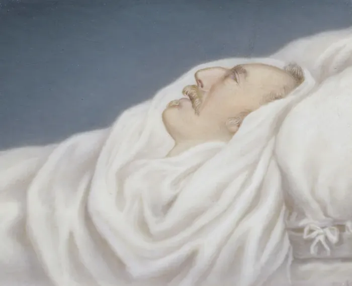 Framed Print : Gustav IV Adolf, 1778-1837, on his deathbed, mid-19th century. Creator: Gustav Nehrlich Framed Print : Gustav IV Adolf, 1778-1837, on his deathbed, mid-19th century. Creator: Gustav Nehrlich