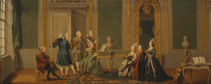 Framed Print : Gustavian Style Interior with a Musical Party, 1779. Creator: Per Hillestrom Framed Print : Gustavian Style Interior with a Musical Party, 1779. Creator: Per Hillestrom