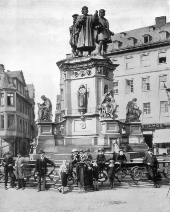 Framed Print : The Gutenberg Monument, Frankfurt, Germany, late 19th century. Artist: John L Stoddard Framed Print : The Gutenberg Monument, Frankfurt, Germany, late 19th century. Artist: John L Stoddard