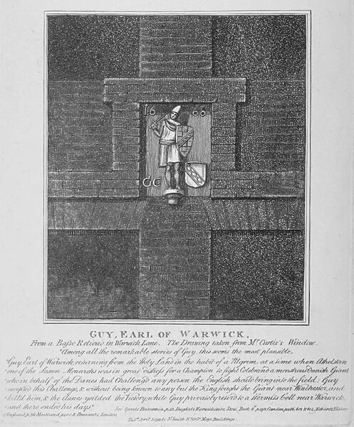 Guy, Earl of Warwick, relief in Warwick Lane at the corner of Newgate Street, City of London, 1791