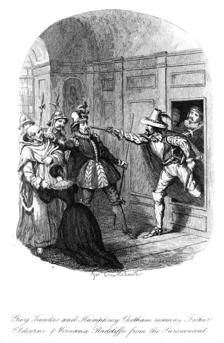 Framed Print : Guy Fawkes and Humphrey Chetham, 1605, (1841). Artist: George Cruikshank Framed Print : Guy Fawkes and Humphrey Chetham, 1605, (1841). Artist: George Cruikshank