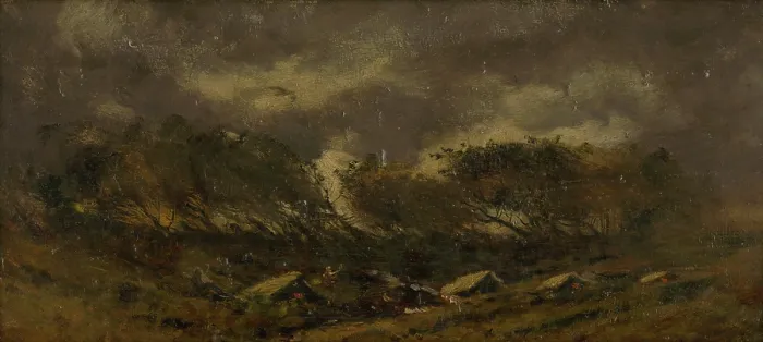 Framed Print : Gypsy camp during a storm, 1910-1930. Creator: Ferdinand Katona Framed Print : Gypsy camp during a storm, 1910-1930. Creator: Ferdinand Katona