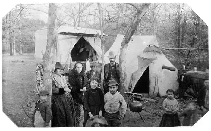 Framed Print : Gypsy encampment Glenwood Road, 1888. Creator: Frances Benjamin Johnston Framed Print : Gypsy encampment Glenwood Road, 1888. Creator: Frances Benjamin Johnston