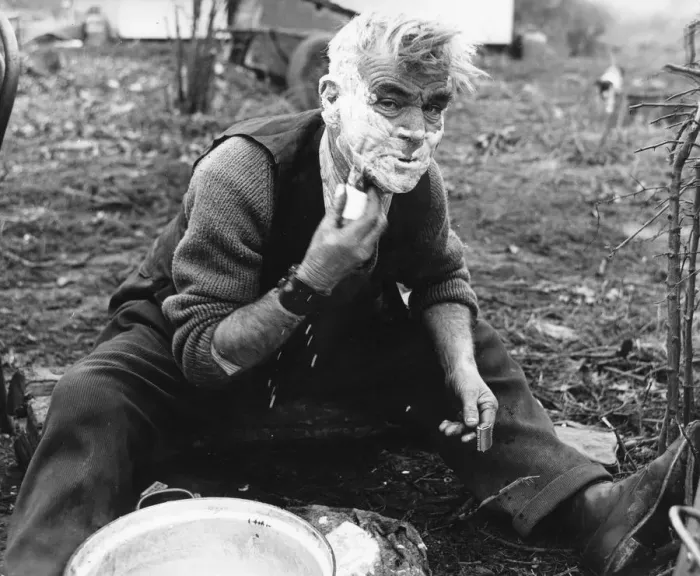 Framed Print : Gypsy man shaving, 1960s Framed Print : Gypsy man shaving, 1960s