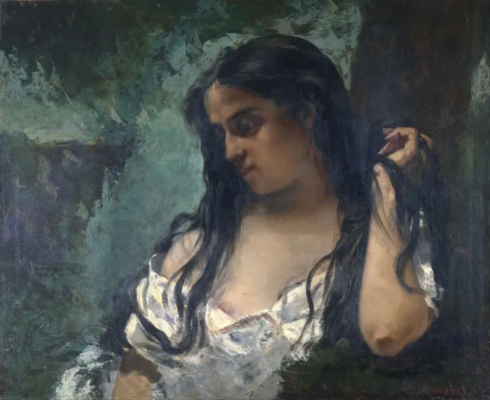 Framed Print : Gypsy in Reflection. Artist: Courbet, Gustave (1819-1877) Framed Print : Gypsy in Reflection. Artist: Courbet, Gustave (1819-1877)