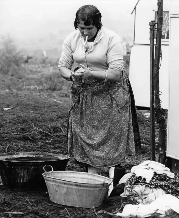 Framed Print : Gypsy woman washing clothes, 1960s Framed Print : Gypsy woman washing clothes, 1960s