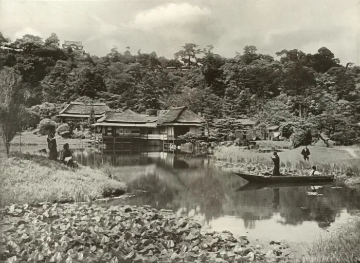 Framed Print : The Ha-Kei-Tei Inn and Garden at Hikone, 1910. Creator: Herbert Ponting Framed Print : The Ha-Kei-Tei Inn and Garden at Hikone, 1910. Creator: Herbert Ponting
