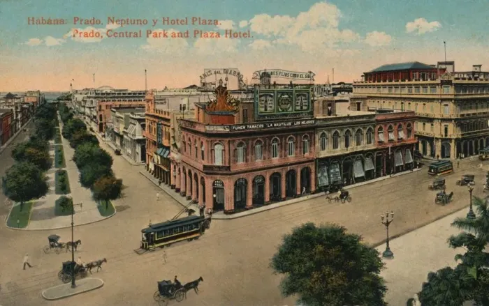 Framed Print : Habana: Prado, Neptuno y Hotel Plaza. Prado, Central Park and Plaza Hotel, c1910 Framed Print : Habana: Prado, Neptuno y Hotel Plaza. Prado, Central Park and Plaza Hotel, c1910