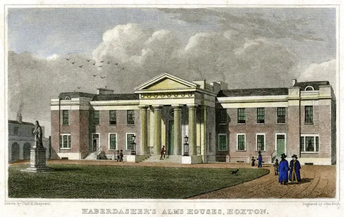 Framed Print : Haberdashers Alms Houses, Hoxton, Hackney, London, 1828. Artist: John Rolph Framed Print : Haberdashers Alms Houses, Hoxton, Hackney, London, 1828. Artist: John Rolph
