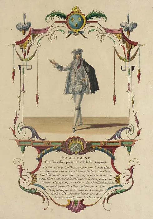 Framed Print : Habillement d'un Chevalier Porte-Dais de la S. Te Ampoule, Le Marquis D'Alegre, 1774. Creator: Nicolas Henri Tardieu Framed Print : Habillement d'un Chevalier Porte-Dais de la S. Te Ampoule, Le Marquis D'Alegre, 1774. Creator: Nicolas Henri Tardieu