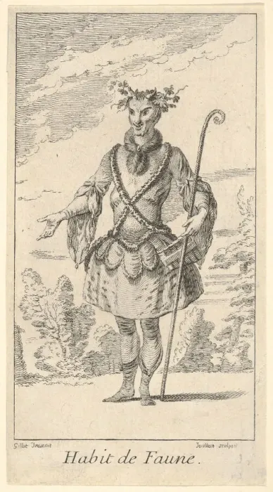 Framed Print : Habit de Faune: a faun, a cane in his right h... ca. 1721. Creator: Francois Joullain Framed Print : Habit de Faune: a faun, a cane in his right h... ca. 1721. Creator: Francois Joullain
