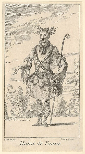 Habit de Faune: a faun, a cane in his right h..., ca. 1721. Creator: Francois Joullain