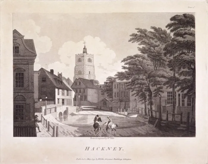 Framed Print : Hackney Brook, Hackney, London, 1791. Artist: William Ellis Framed Print : Hackney Brook, Hackney, London, 1791. Artist: William Ellis