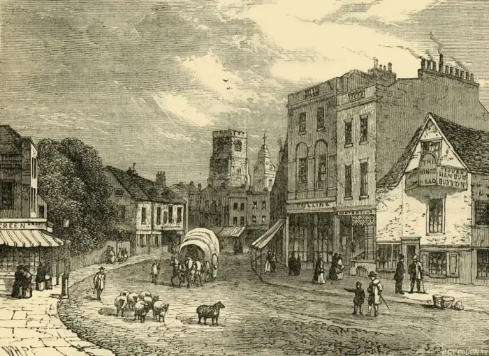 Framed Print : Hackney, Looking Towards the Church, 1840, (c1876). Creator: Unknown Framed Print : Hackney, Looking Towards the Church, 1840, (c1876). Creator: Unknown