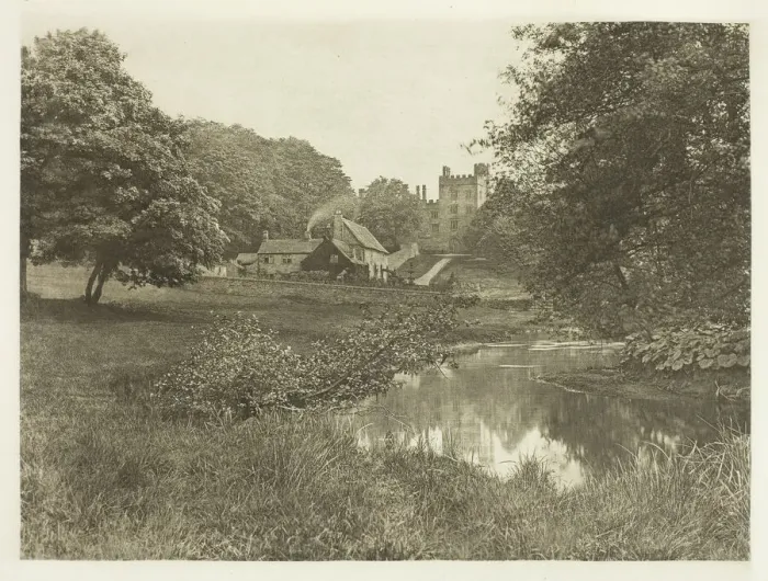 Framed Print : Haddon Hall and Homestead, From the River, 1880s. Creator: Peter Henry Emerson Framed Print : Haddon Hall and Homestead, From the River, 1880s. Creator: Peter Henry Emerson