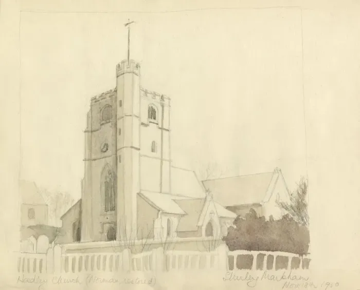 Framed Print : Hadley Church, 1950. Creator: Shirley Markham Framed Print : Hadley Church, 1950. Creator: Shirley Markham
