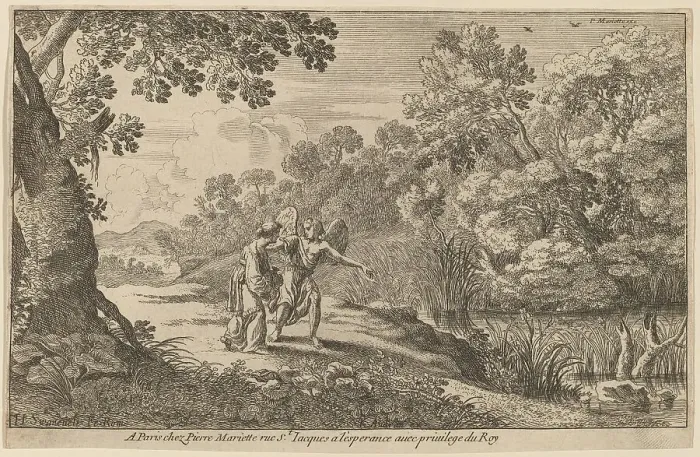 Framed Print : Hagar and the Angel. Creator: Herman van Swanevelt Framed Print : Hagar and the Angel. Creator: Herman van Swanevelt