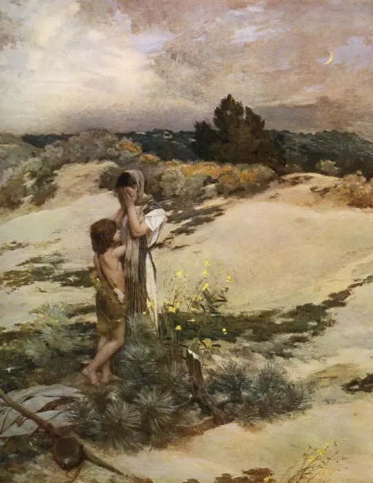 Framed Print : Hagar and Ishmael, 1880, (1912). Artist: Jean-Charles Cazin Framed Print : Hagar and Ishmael, 1880, (1912). Artist: Jean-Charles Cazin