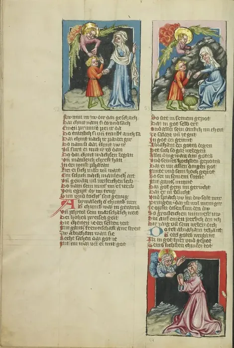 Framed Print : Hagar and Ishmael in the Wilderness: An Angel Leading Hagar and Ishmael... about 1400-1410. Creator: Unknown Framed Print : Hagar and Ishmael in the Wilderness: An Angel Leading Hagar and Ishmael... about 1400-1410. Creator: Unknown