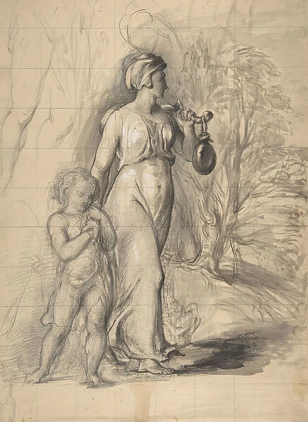 Hagar and Ishmael in the Wilderness (recto); Two Portrait Studies of the Artists Wife