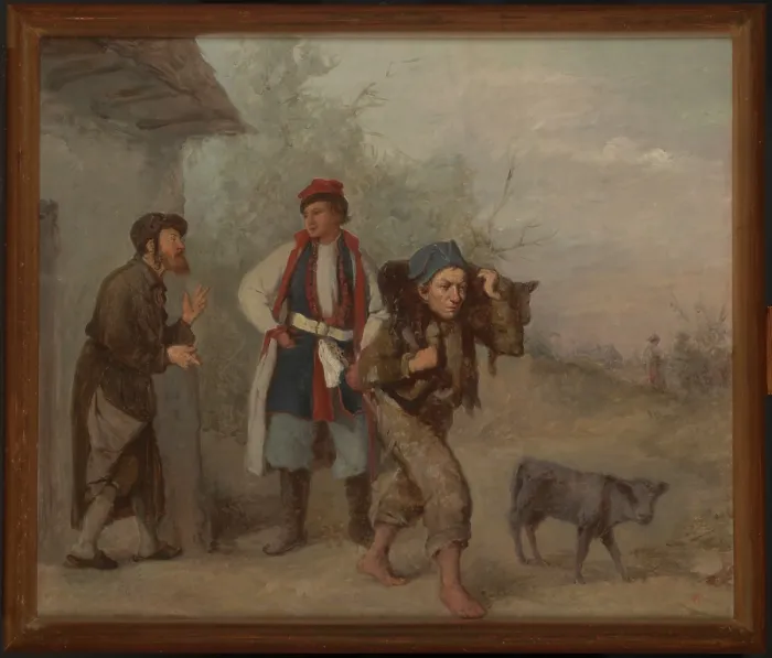 Framed Print : Haggling over a Calf, 1866. Creator: Aleksander Kotsis Framed Print : Haggling over a Calf, 1866. Creator: Aleksander Kotsis