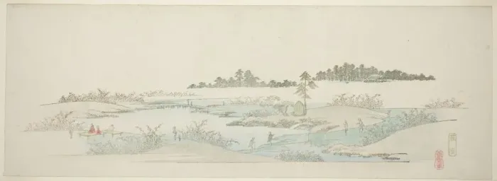 Framed Print : Hagi Temple (Hagidera), from the series Thirteen Views of the Environs of Edo, c. 1837 / 44. Creator: Ando Hiroshige. Hagi Temple (Hagidera), from the series Thirteen Views of the Environs of Edo, c. 1837 / 44. Creator: Ando Hiroshige