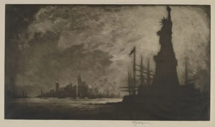 Framed Print : Hail America, 1908. Creator: Joseph Pennell Framed Print : Hail America, 1908. Creator: Joseph Pennell