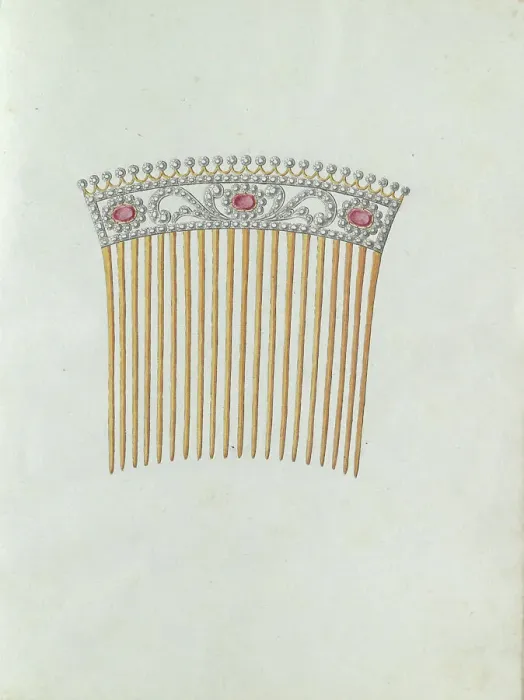 Framed Print : Hair comb with twenty teeth and three red stones, c.1800-c.1810. Creator: Carl Friedrich Bärthel Framed Print : Hair comb with twenty teeth and three red stones, c.1800-c.1810. Creator: Carl Friedrich Bärthel