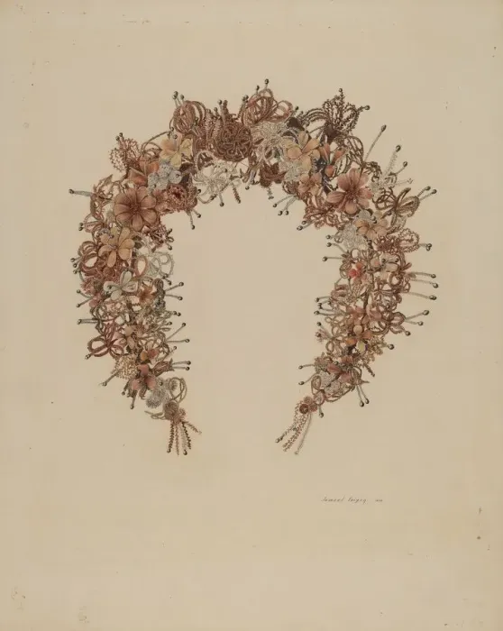 Framed Print : Hair Wreath, 1938. Creator: Samuel Faigin Framed Print : Hair Wreath, 1938. Creator: Samuel Faigin