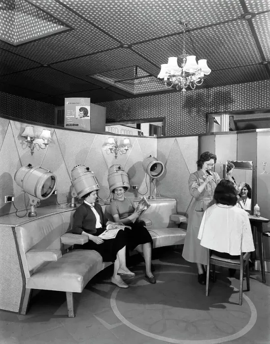 Framed Print : Hairdressing department, Barnsley Co-op, South Yorkshire, 1957. Artist: Michael Walters Framed Print : Hairdressing department, Barnsley Co-op, South Yorkshire, 1957. Artist: Michael Walters