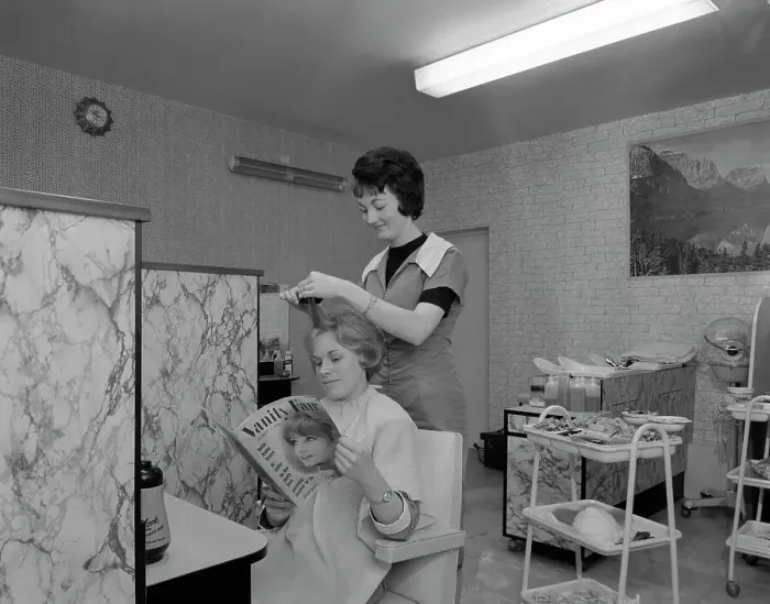 Framed Print : Hairdressing salon, Armthorpe, near Doncaster, South Yorkshire, 1964 Framed Print : Hairdressing salon, Armthorpe, near Doncaster, South Yorkshire, 1964