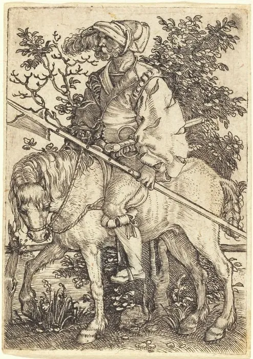 Framed Print : Halberdier on Horseback, 1520s. Creator: Barthel Beham Framed Print : Halberdier on Horseback, 1520s. Creator: Barthel Beham