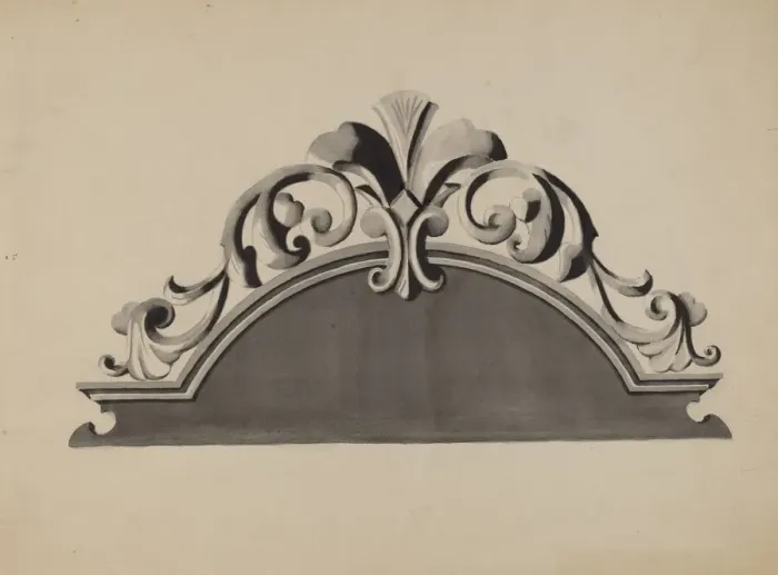 Framed Print : Half-canopy Carved Bed, c. 1936. Creator: Dorothy Posten Framed Print : Half-canopy Carved Bed, c. 1936. Creator: Dorothy Posten