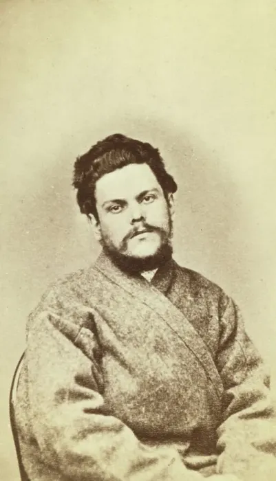 Framed Print : Half-length portrait of a man, dressed in convict clothing, facing front, between 1880 and 1886. Creator: Unknown Framed Print : Half-length portrait of a man, dressed in convict clothing, facing front, between 1880 and 1886. Creator: Unknown