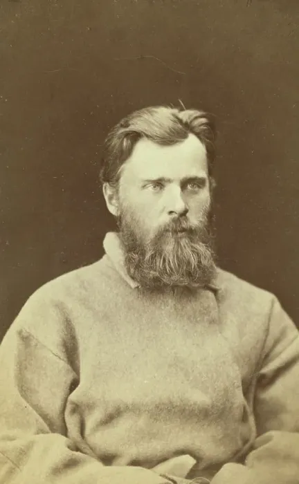 Framed Print : Half-length portrait of a man, dressed in convict clothing, facing right, between 1880 and 1886. Creator: Unknown Framed Print : Half-length portrait of a man, dressed in convict clothing, facing right, between 1880 and 1886. Creator: Unknown