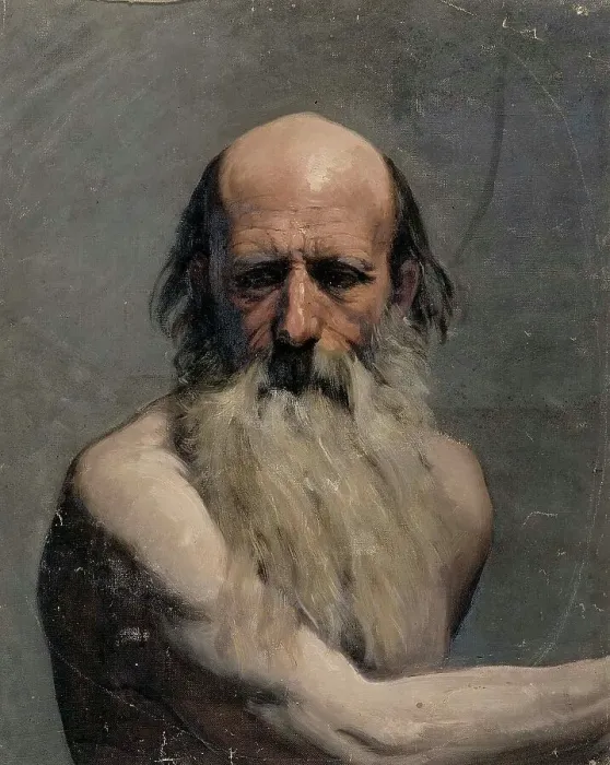 Framed Print : Half-length portrait of an old man (academy exercise), 1863. Creator: Adolf von Becker Framed Print : Half-length portrait of an old man (academy exercise), 1863. Creator: Adolf von Becker