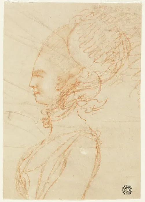 Framed Print : Half-Length Profile Portrait of a Woman Facing Left, n.d. Creator: George Romney Framed Print : Half-Length Profile Portrait of a Woman Facing Left, n.d. Creator: George Romney