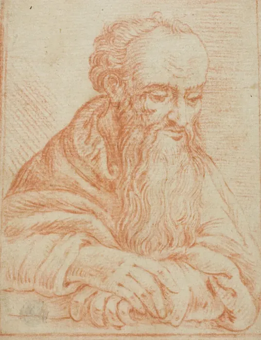 Framed Print : Half-Length Sketch of Bearded Man Leaning on Sill or Table, n.d. Creator: Unknown Framed Print : Half-Length Sketch of Bearded Man Leaning on Sill or Table, n.d. Creator: Unknown