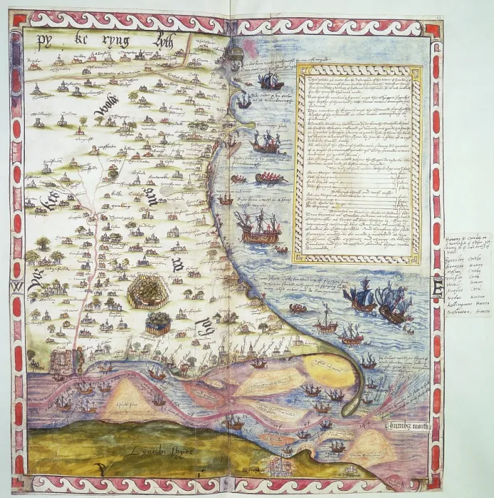 Framed Print : Top half of Lord Burghley's chart of the Humber, 1579. Creator: Christopher Saxton. Top half of Lord Burghley's chart of the Humber, 1579. Creator: Christopher Saxton Framed Print : Top half of Lord Burghley's chart of the Humber, 1579. Creator: Christopher Saxton. Top half of Lord Burghley's chart of the Humber, 1579. Creator: Christopher Saxton