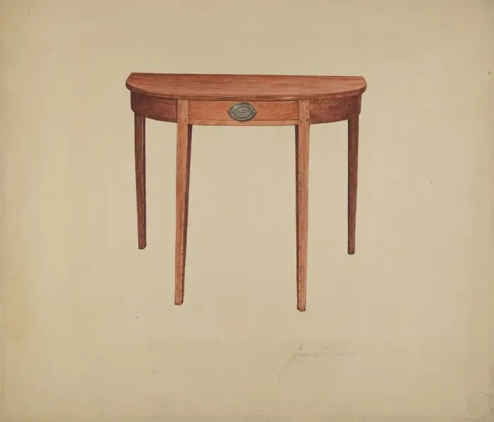 Framed Print : Half-round Table, c. 1940. Creator: Georgine E. Mason Framed Print : Half-round Table, c. 1940. Creator: Georgine E. Mason